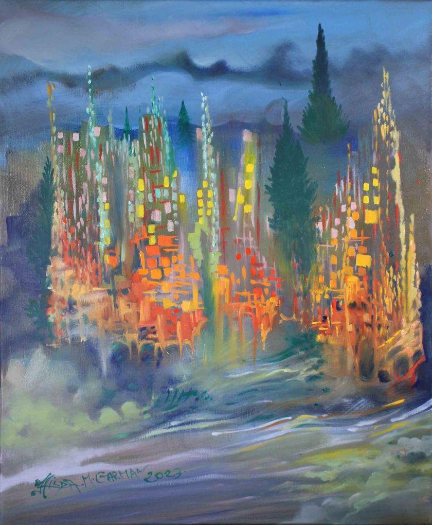 Impression sur toile de Bonheur City Huile sur toile de Hilda Garman