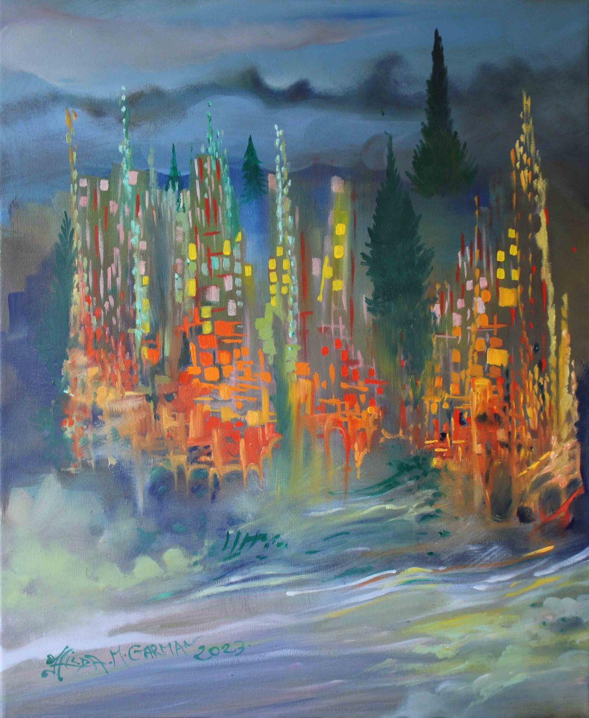 Impression sur toile de Bonheur City Huile sur toile de Hilda Garman