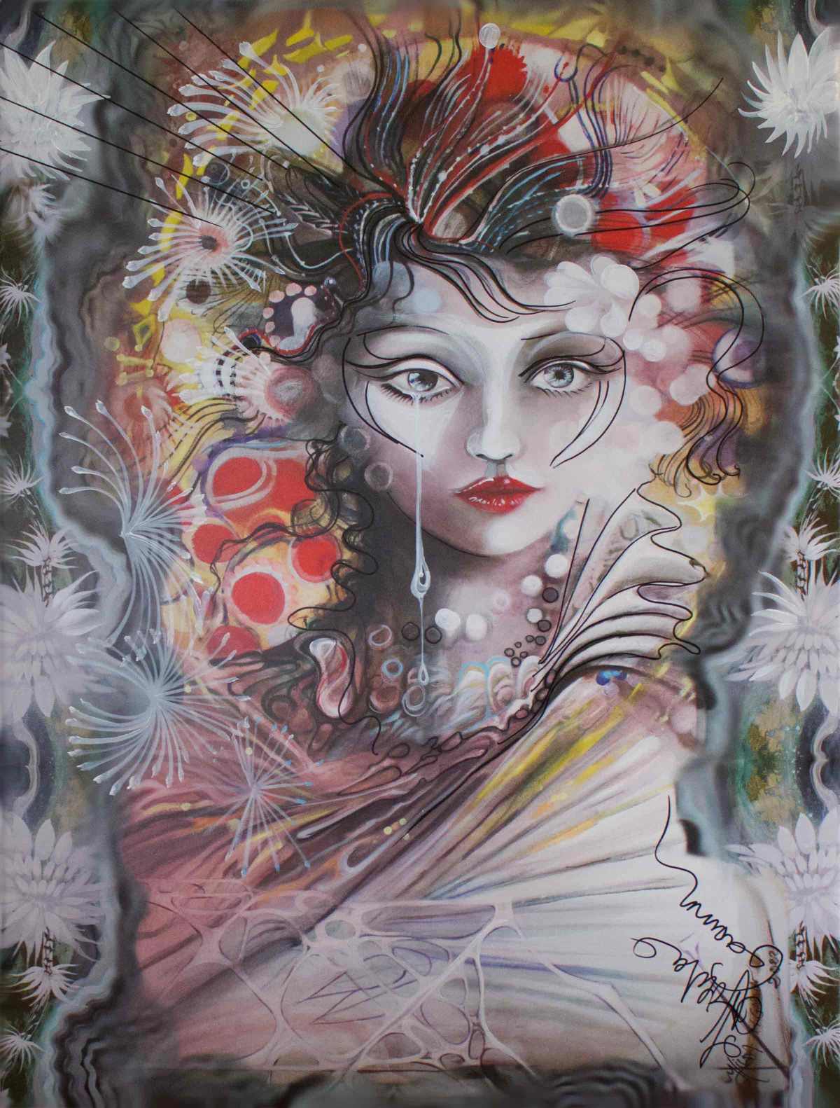 Femme du 17ème Sciècle. Impression sur toile retouchée par l'artiste 75 x 100 cm