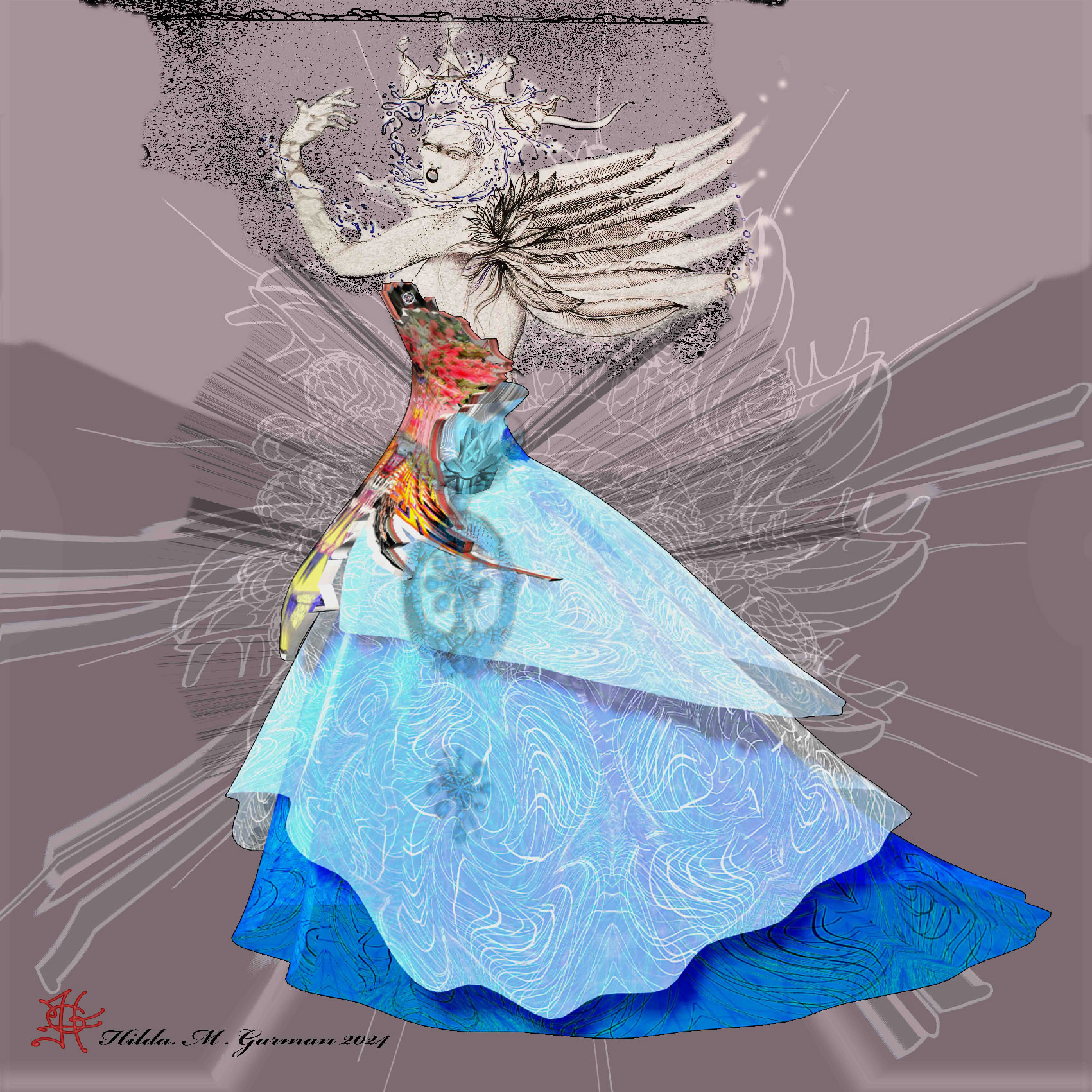 Art de Hilda Garman 40 x 40 cm Ondine en Colère .