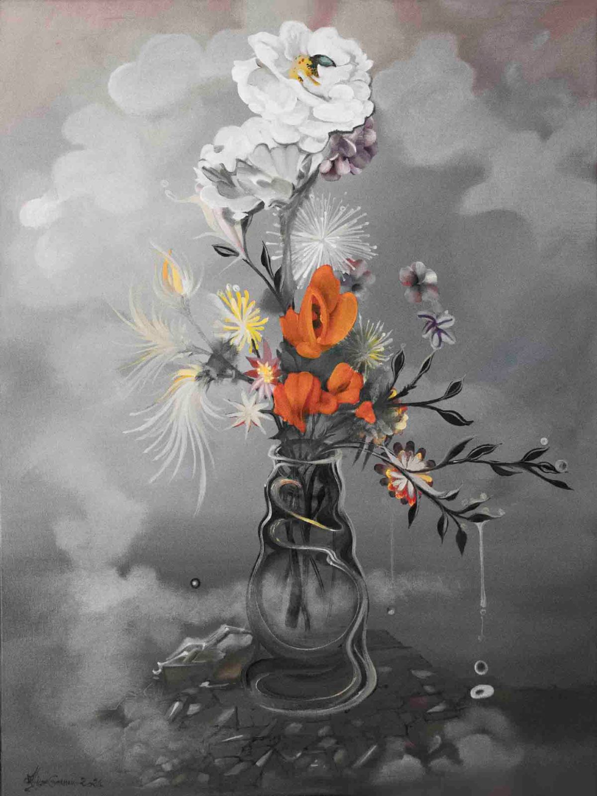 Le Bouquet Avec Teinte. Huile sur toile de Hilda Garman re-colorisée. Disponible en repro sur toile en format 60 X 80 cm