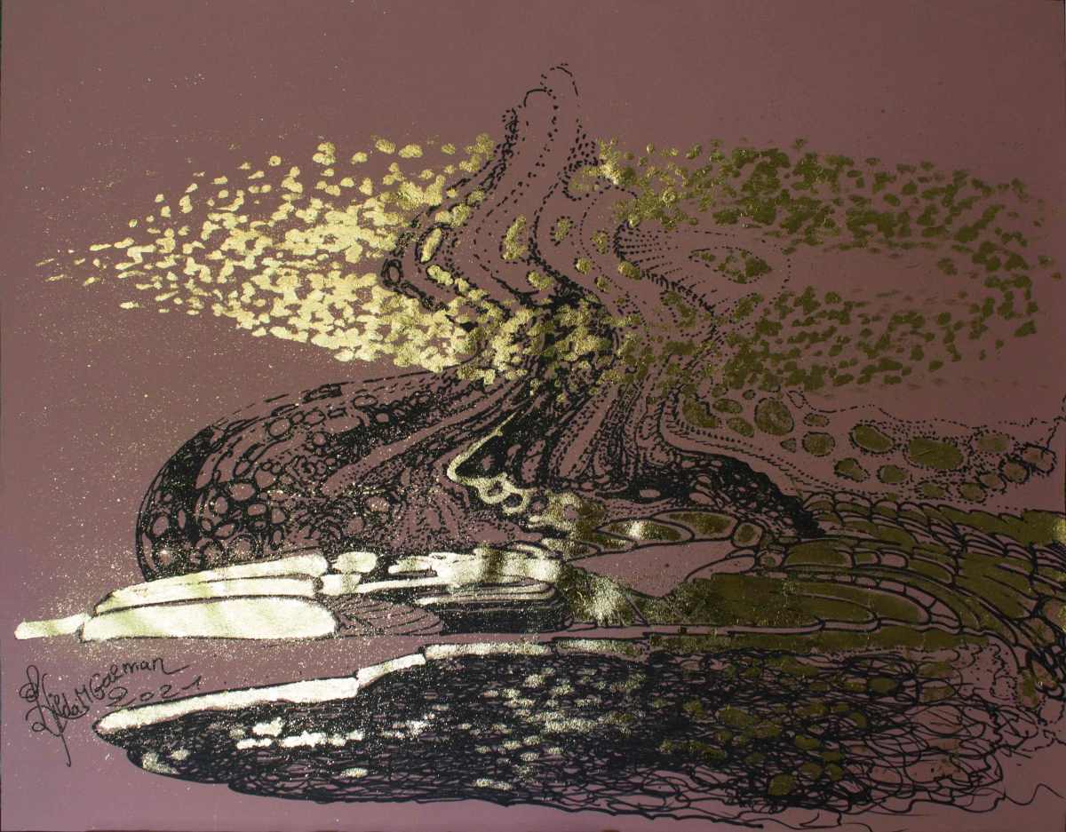 Golden Vulcana oeuvre originale sur papier avec dorures.