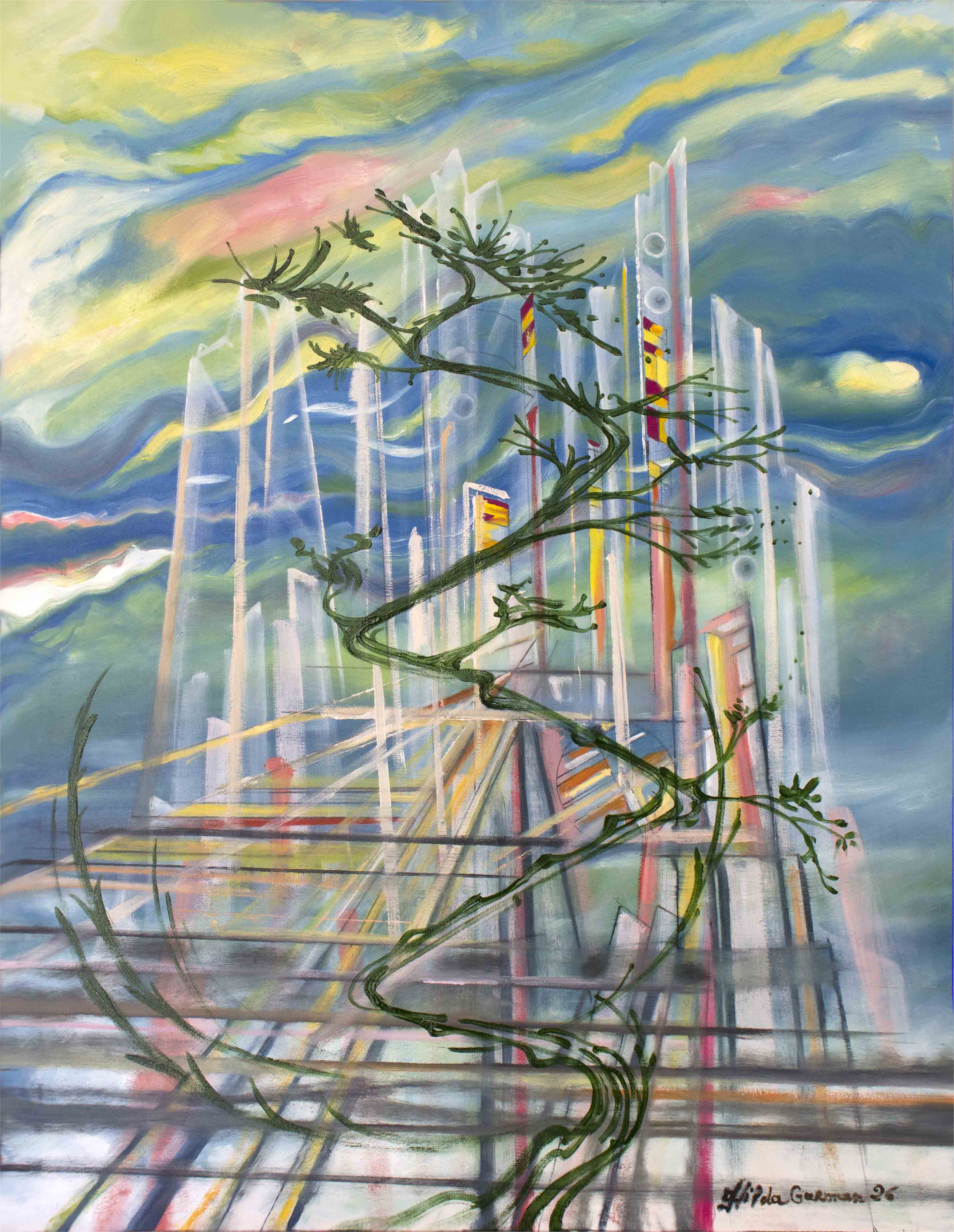 "Le port des voiliers sur la méditerranée" Reprographie numérique d'une Huile sur toile de Hilda Garman Art.2026.